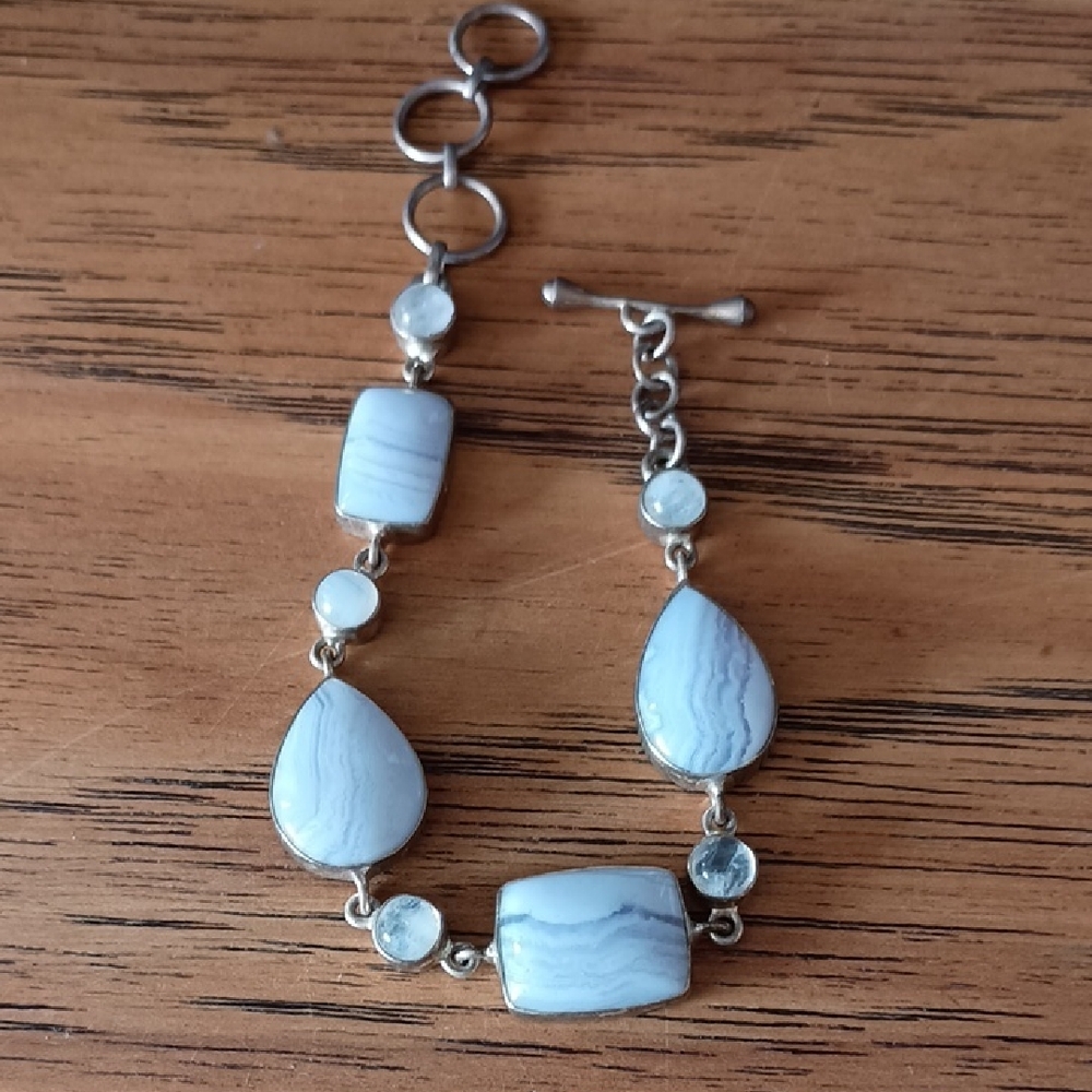 Blue Lace Agate And Rainbow Moonstone Bracelet